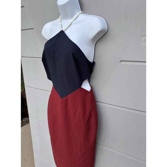 Elizabeth & James Riza Color Block Cut Away Sheath Dress Red Blue Sz 6 ASO Prepp - Picture 4 of 14